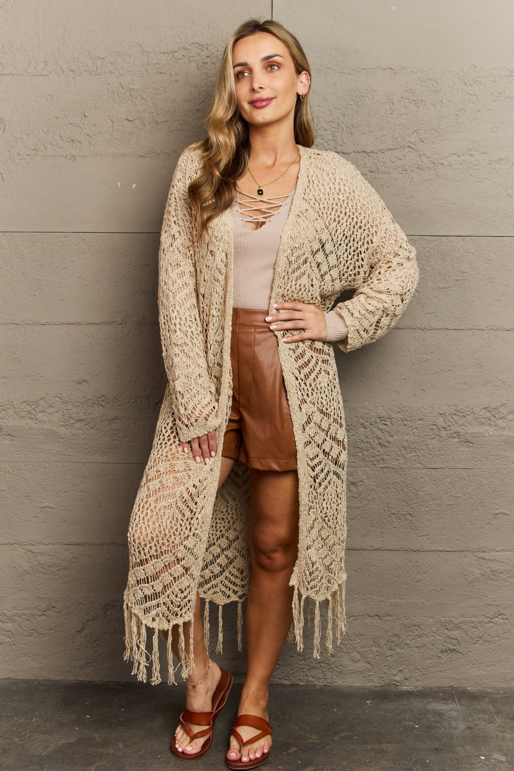 HEY SON Oho Chic Full Size Western Knit Fringe Cardigan