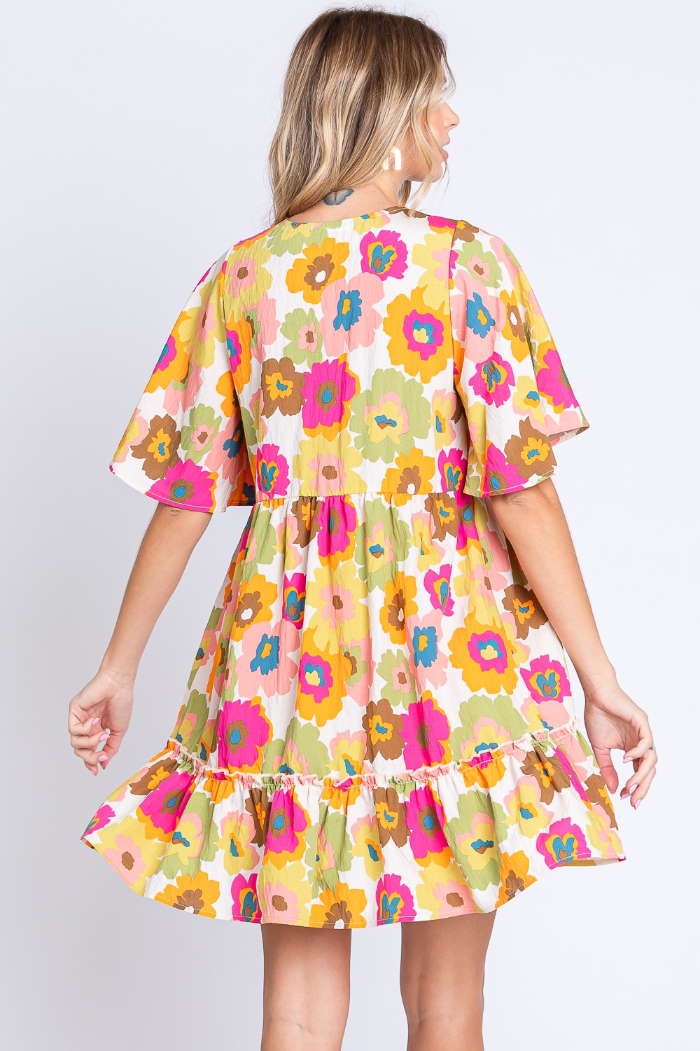 Floral V-Neck Ruffle Hem Mini Dress