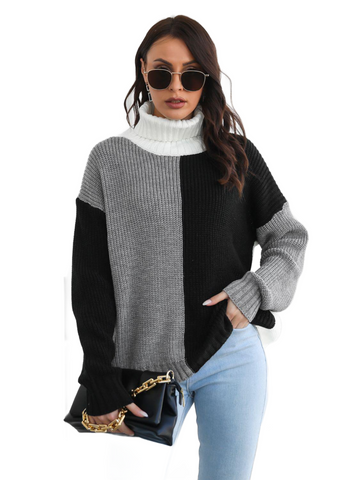 Contrast Turtleneck Long Sleeve Sweater