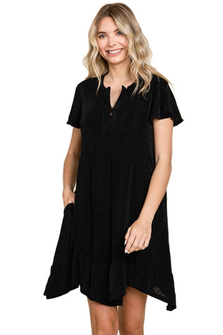 Full Size Short Sleeve Ruffled Asymmetric Hem Dress