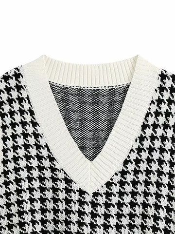 Hounds tooth V-Neck Sweater Vest