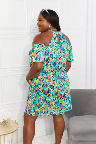 Full Size Perfect Paradise Printed Cold-Shoulder Dress