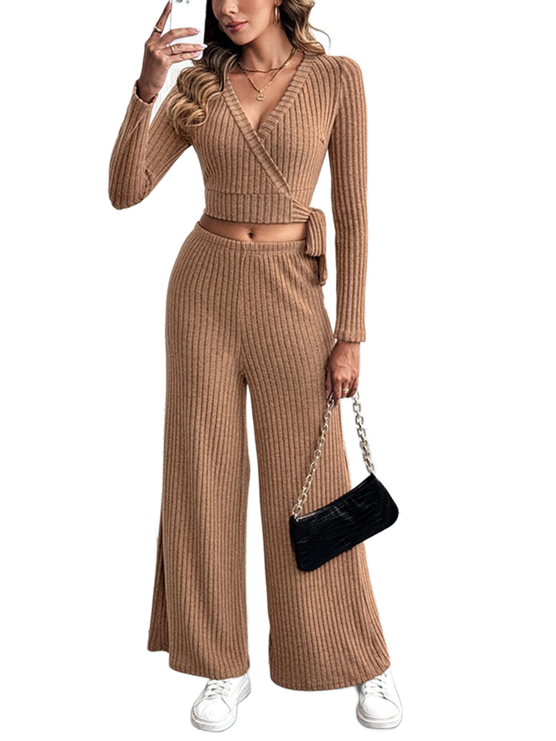 Surplice Long Sleeve Top and Pants Set