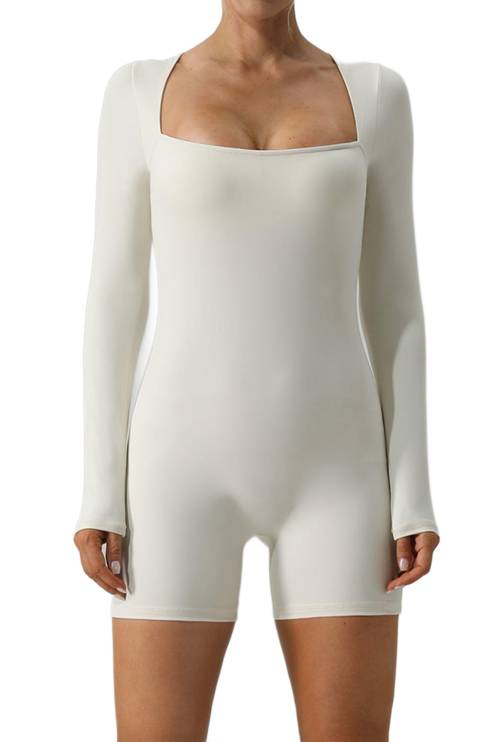 Square Neck Long Sleeve Active Romper