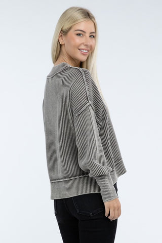 Washed Side Slit Oversize Cropped Sweater