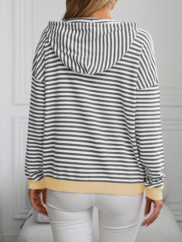 Striped Long Sleeve Hooded Knit Top