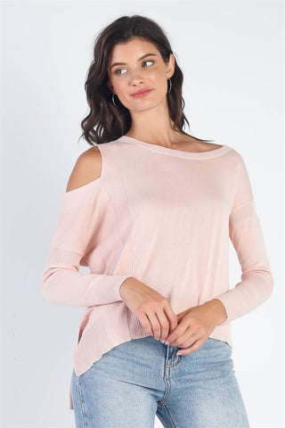 Cold Shoulder Long Sleeve Knit Top