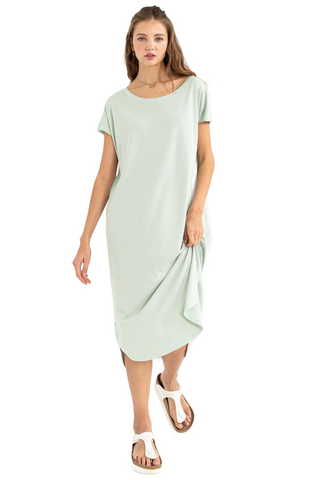 Short Sleeve High-Low Slit Midi Dress