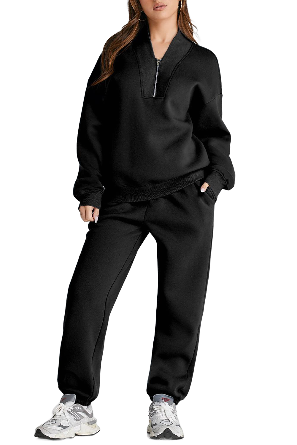 Quarter Zip Long Sleeve Top and Pants Set