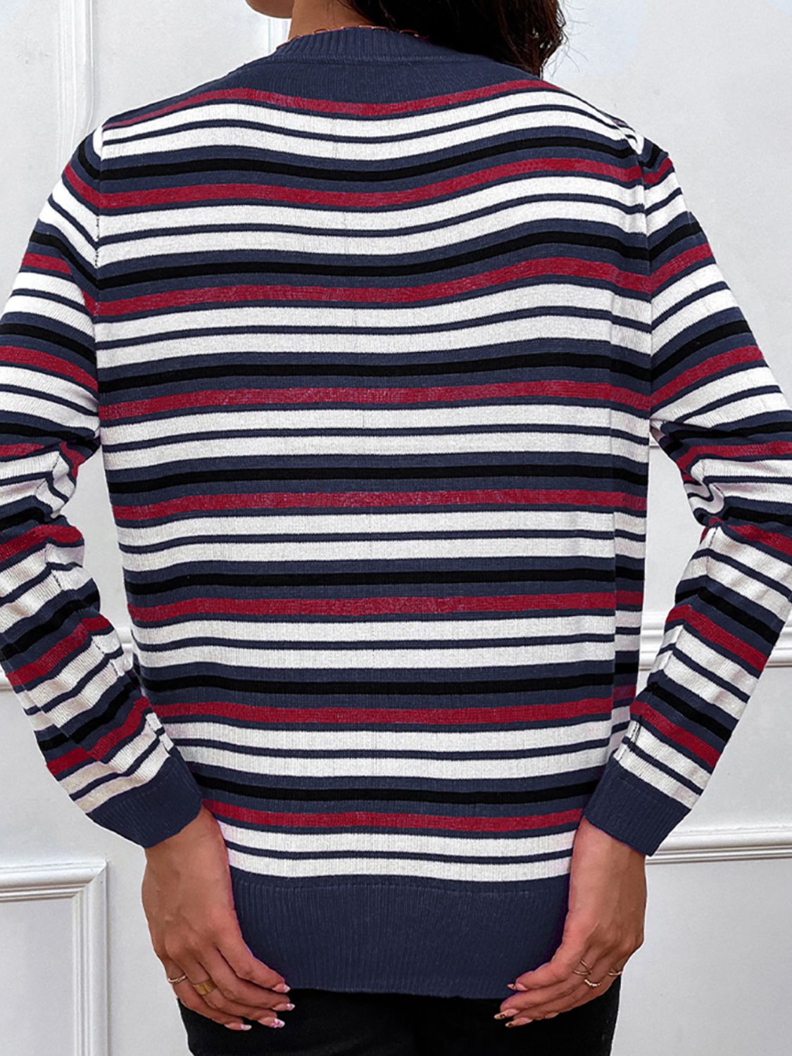 Striped Round Neck Long Sleeve Sweater