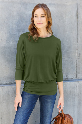 Full Size Round Neck Batting Sleeve Top