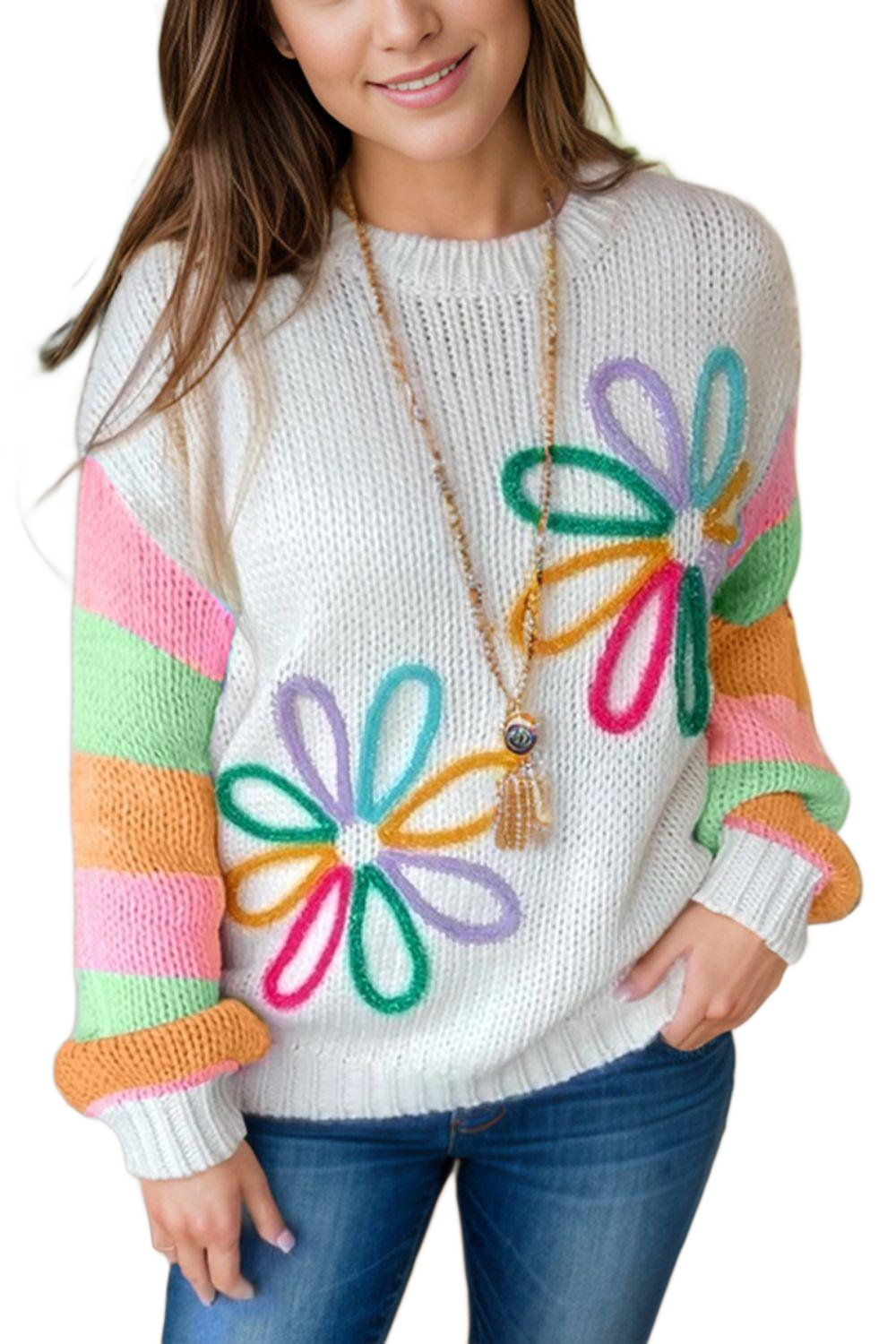 Color Block Round Neck Sweater