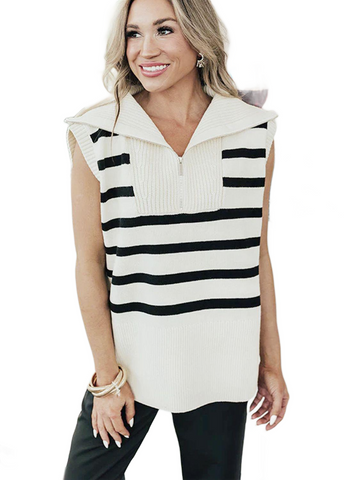 Striped Half Zip Sweater Vest