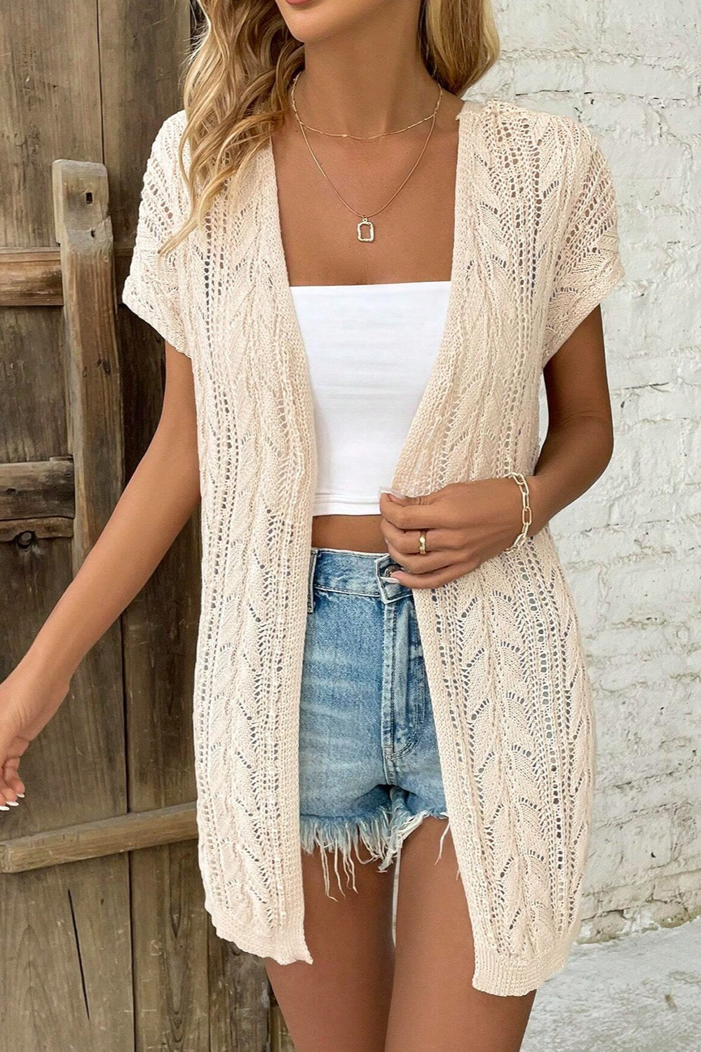 Open Front Short Sleeve Cardigan