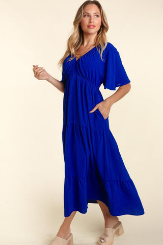 Tiered Baby doll Maxi Dress with Side Pocket