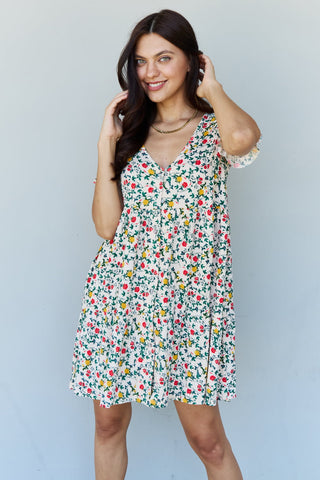 Full Size V-Neck Ruffle Sleeve Floral Dress