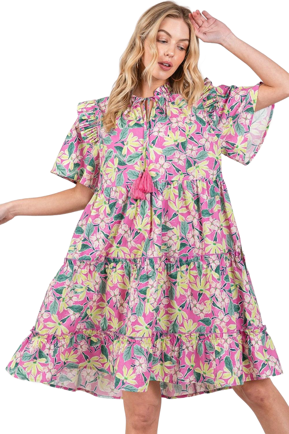 Floral Ruffle Short Sleeve Dress