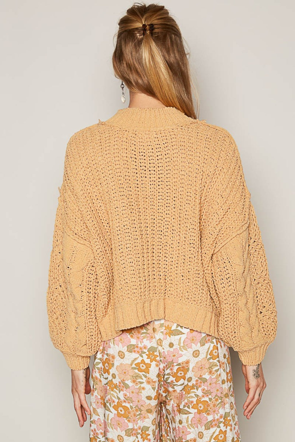 Mock Neck Cable Knit Sweater