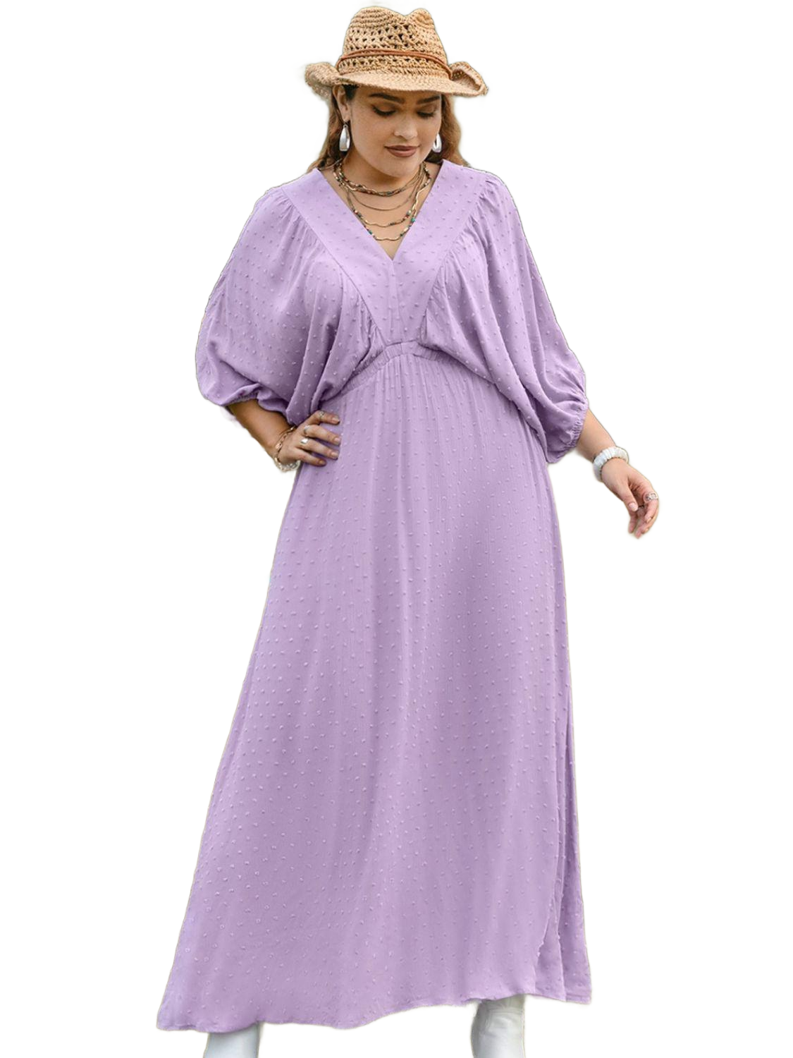 Plus Size  V-Neck Midi Dress