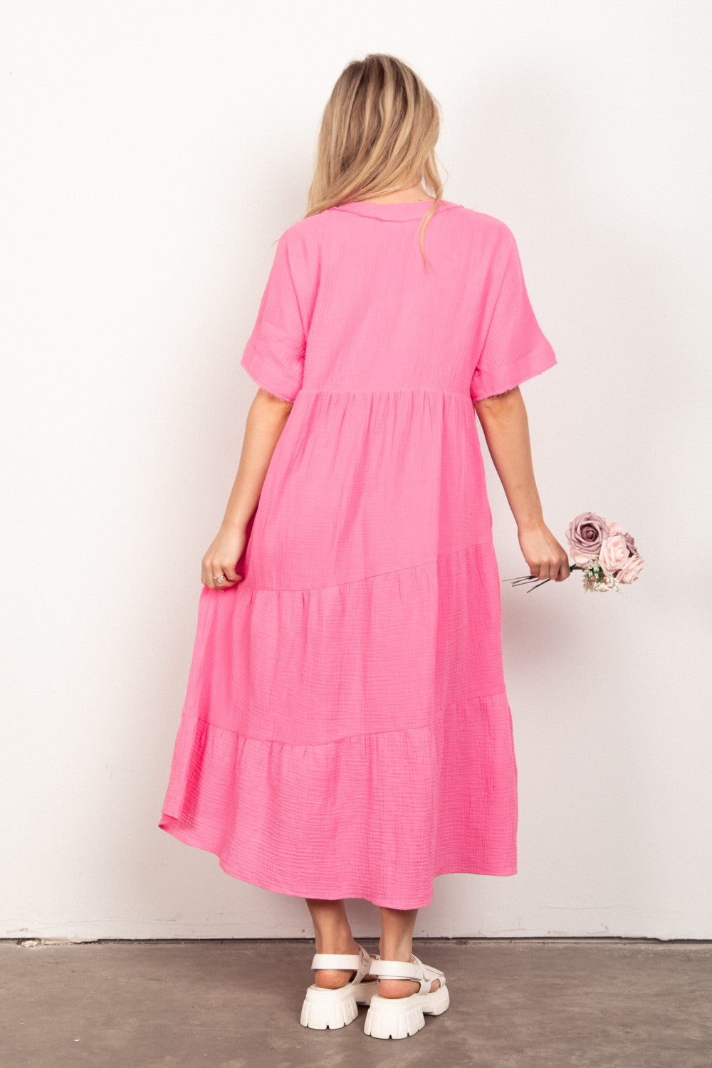 Soft Crinkle Gauze Short Sleeve Midi Dress