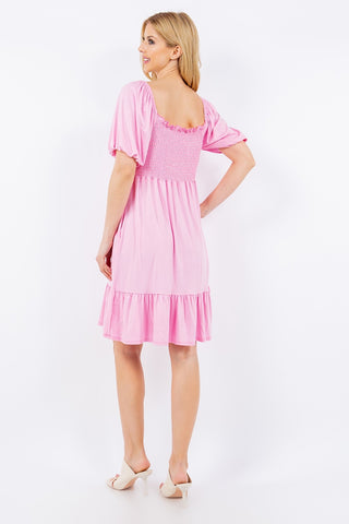 Full Size Ruffle Hem Short Sleeve Smocked Dress