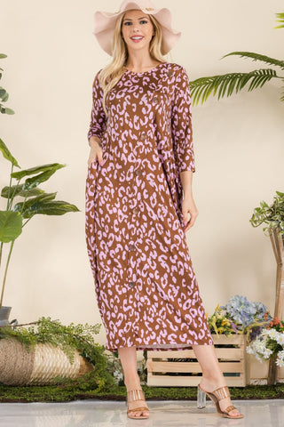 Full Size Leopard Contrast Dress with Pockets