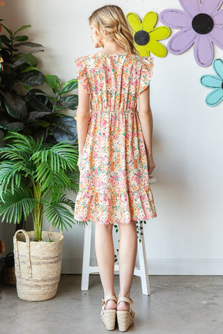 Full Size Floral Ruffled V-Neck Dress