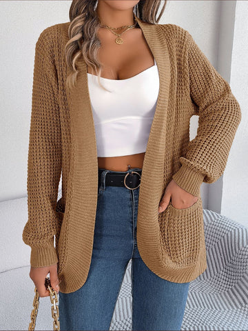 Open Front Long Sleeve Cardigan with Pockets