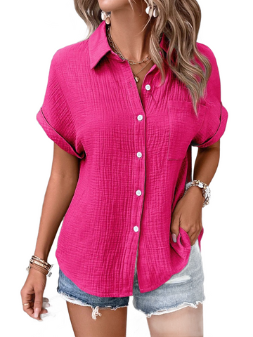 Textured Button Up Short Sleeve Shirt