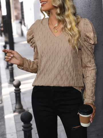 Textured V-Neck Long Sleeve Top