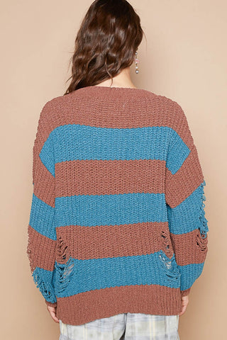 Striped Distressed Long Sleeve Sweater