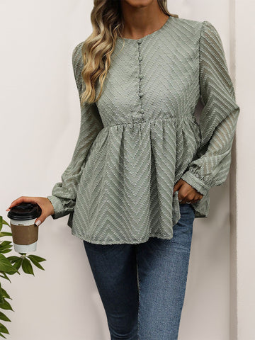 Plum Round Neck Long Sleeve Blouse