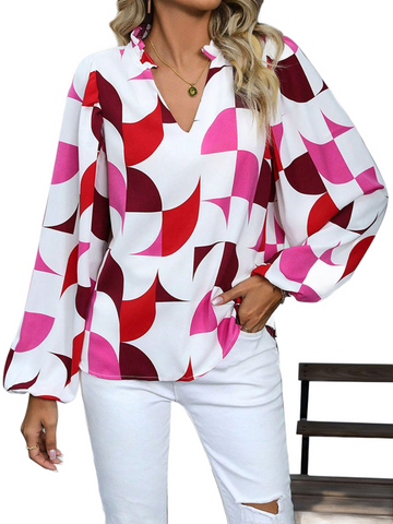 Frill Notched Long Sleeve Blouse