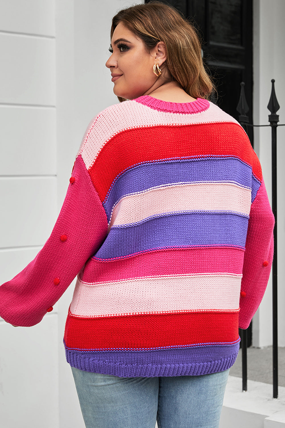 Plus Size Color Block  Trim Sweater