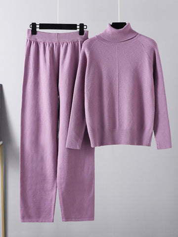 Basic Bea Turtleneck Raglan Sleeve Top and Pants Sweater Set