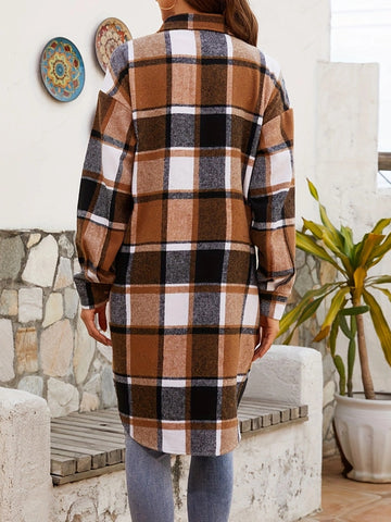 Plaid Collared Neck Long Sleeve Jacket