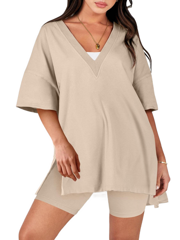 V-Neck Half Sleeve Top and Shorts Set