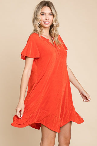 Full Size Short Sleeve Ruffled Asymmetric Hem Dress