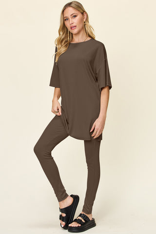 Full Size Round Neck Dropped Shoulder T-Shirt and Leggings Set