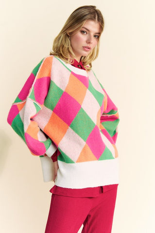 Davis & Dani Exposed Seam Color Block Dropped Shoulder Sweater