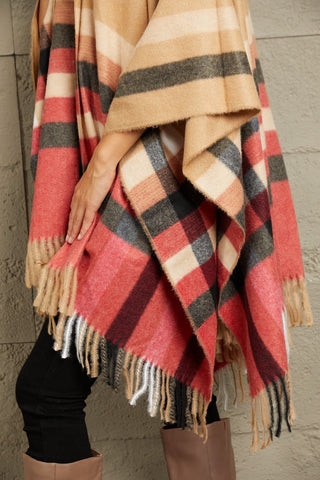 e. Luna Plaid Shawl Poncho Cardigan