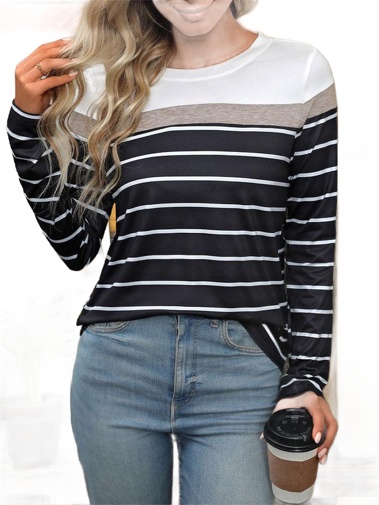 Striped Round Neck Long Sleeve T-Shirt