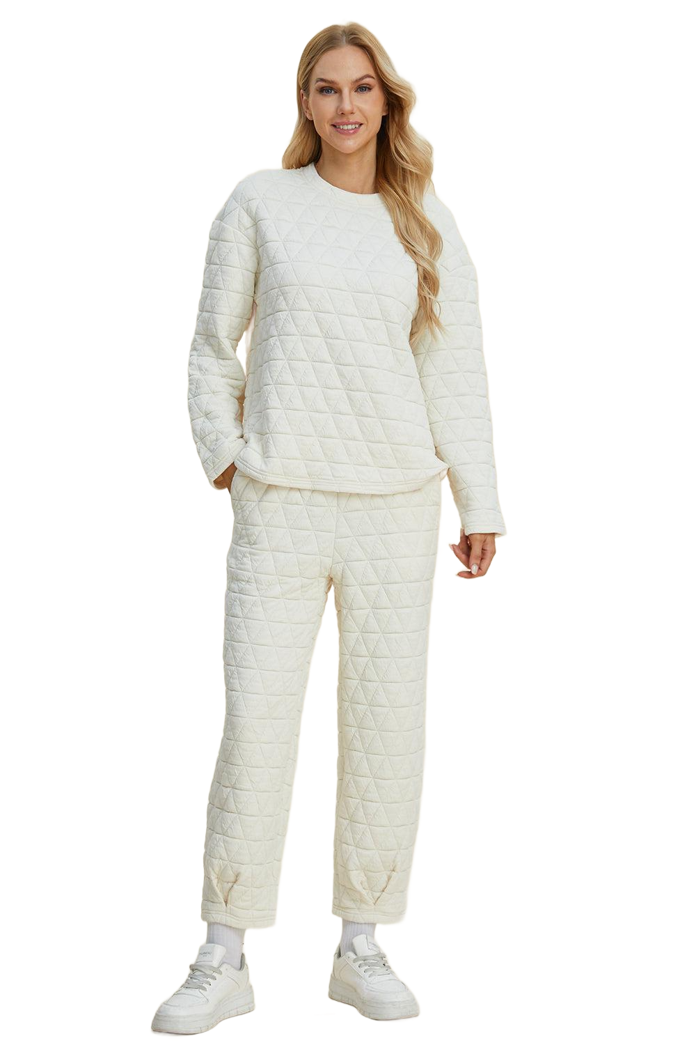 Full Size Texture Round Neck Long Sleeve Top and Pants Set