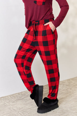 Full Size Plaid Round Neck Top and Pants Pajama Set