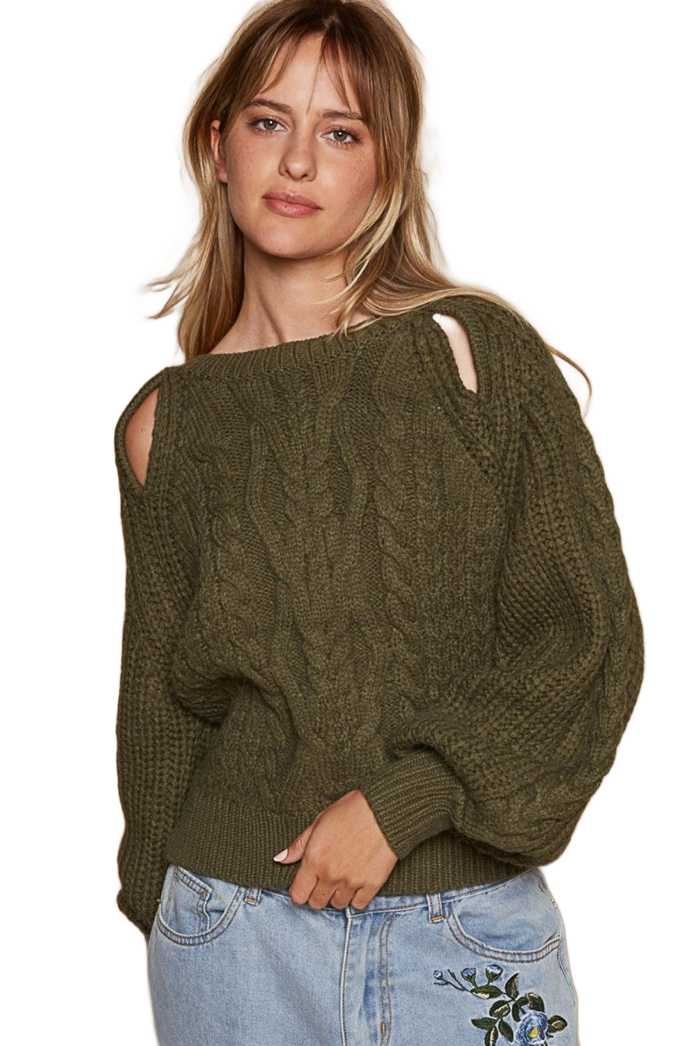 Cable Knit Cutout Long Sleeve Sweater