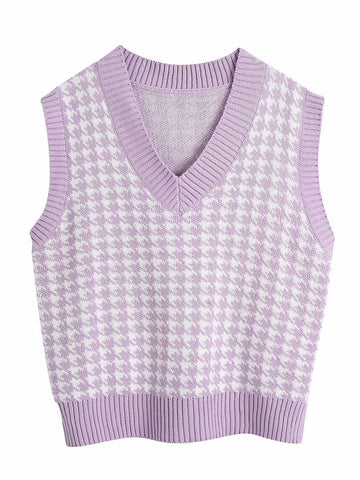 Hounds tooth V-Neck Sweater Vest