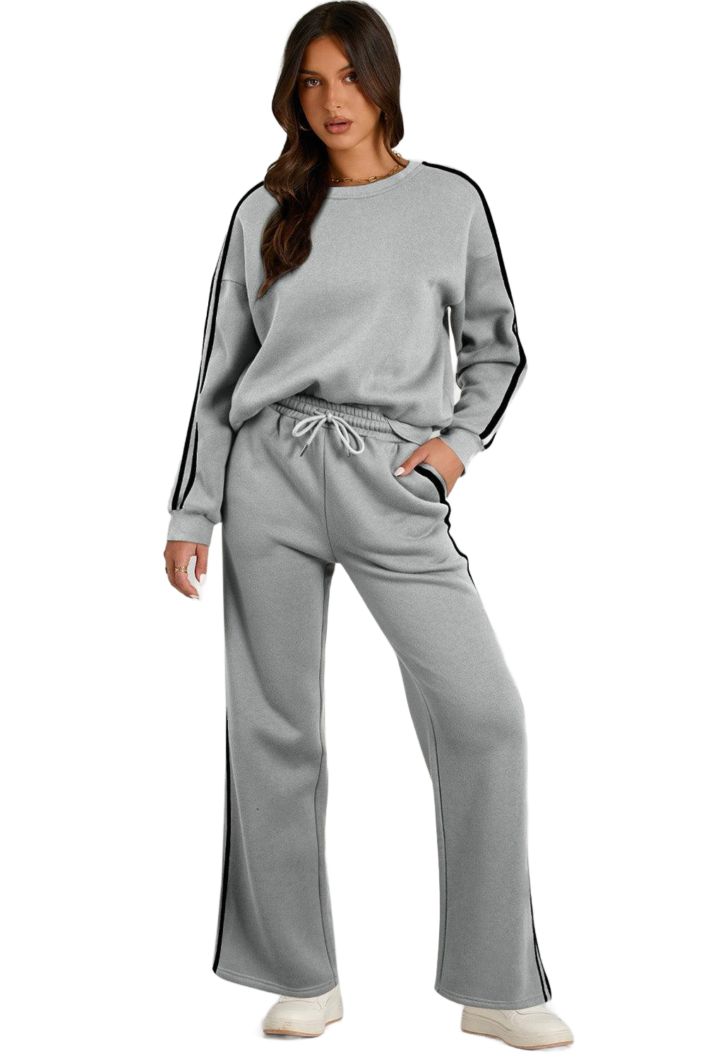 Round Neck Long Sleeve Top and Pants Active Set