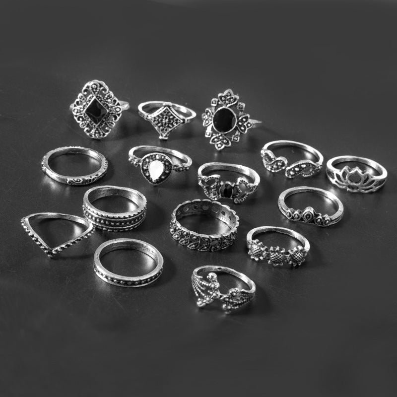 15 Peace Alloy Vintage Ring Set