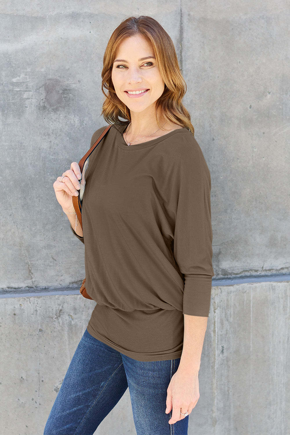 Full Size Round Neck Batting Sleeve Top