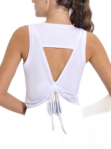 Drawstring Cutout Round Neck Active Tank